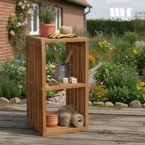 MR.DEKO Outdoor Regal 80x40 cm Teakholz 2 Fächer wetterfest