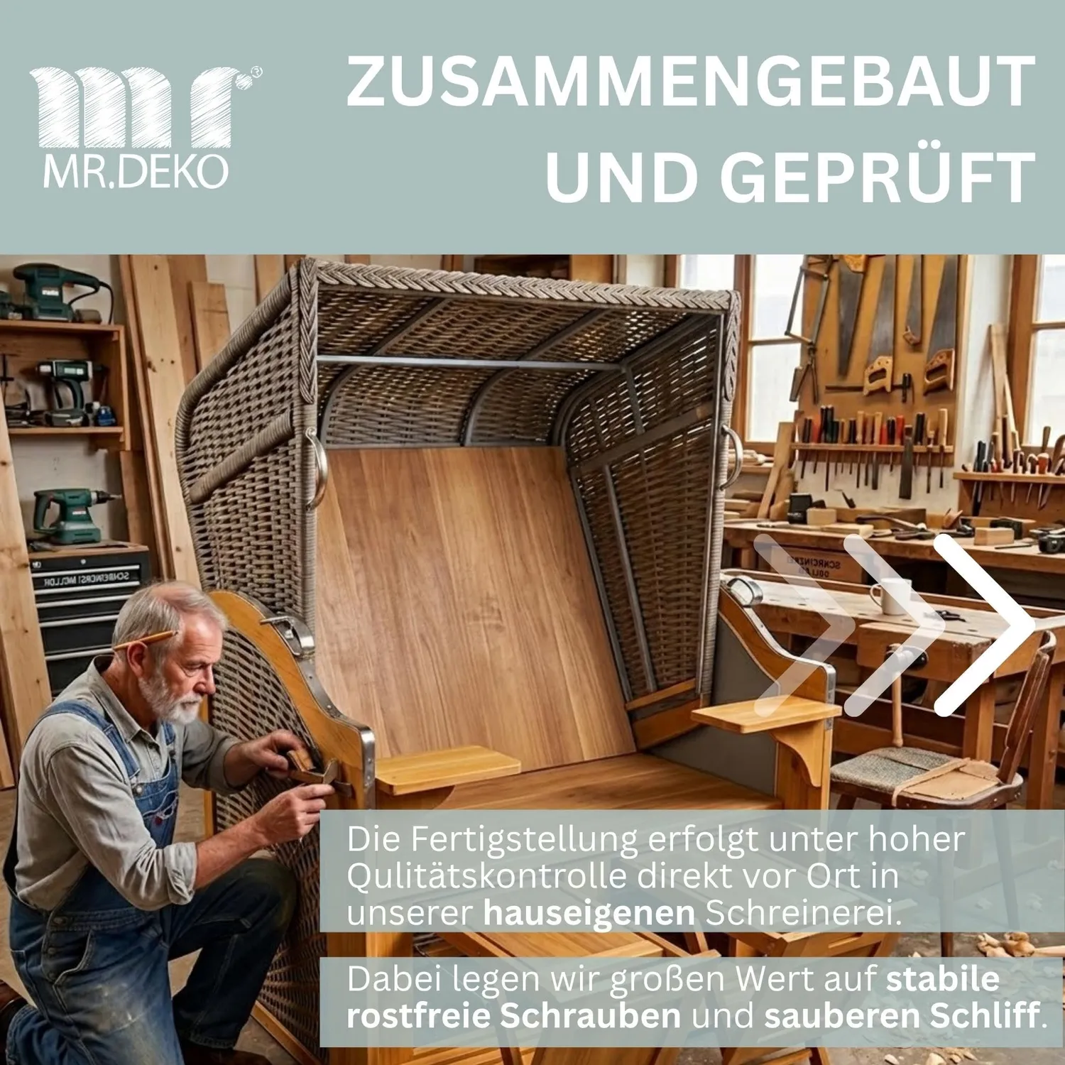 MR.DEKO Schleswig Strandkorb 2-Sitzer Dessin 560 Uni Grau