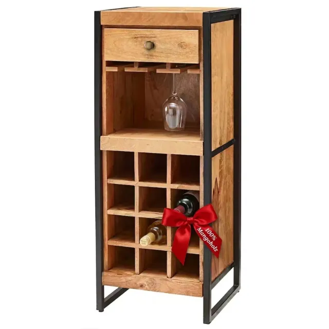MR.DEKO Florenz Weinkommode 12 Flaschen Mangoholz 51x40x120 cm