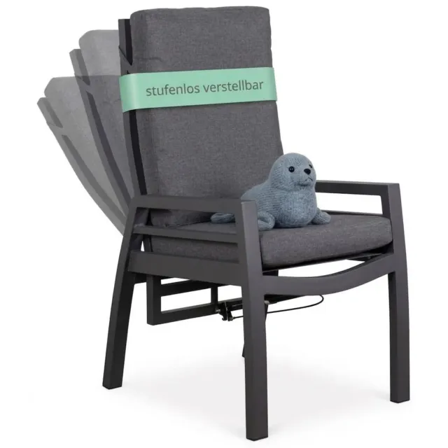 MR.DEKO Merida Relaxsessel Aluminium Textilene Anthrazit mit Kissen