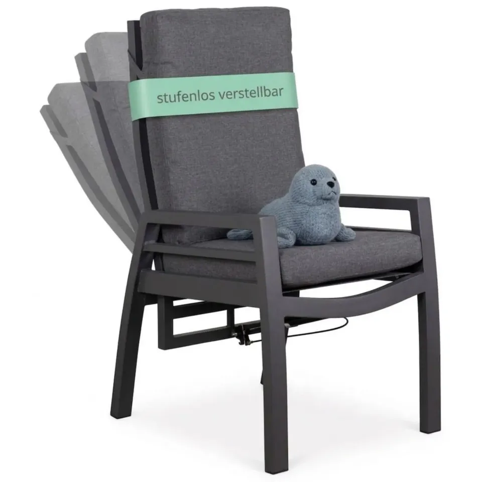 MR.DEKO Merida Relaxsessel Aluminium Textilene Anthrazit mit Kissen