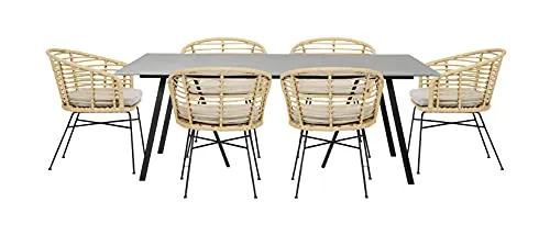 Envy Gartenmöbel-Set 6 Personen 200 cm grau Bambusoptik Kissen