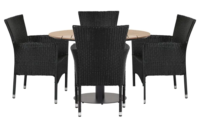 Envy Gartenmöbel-Set für 4 Personen Gartentisch Polyrattan schwarz stapelbar