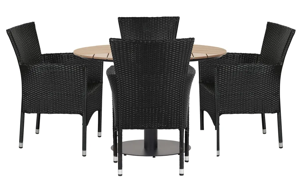 Envy Gartenmöbel-Set für 4 Personen Gartentisch Polyrattan schwarz stapelbar