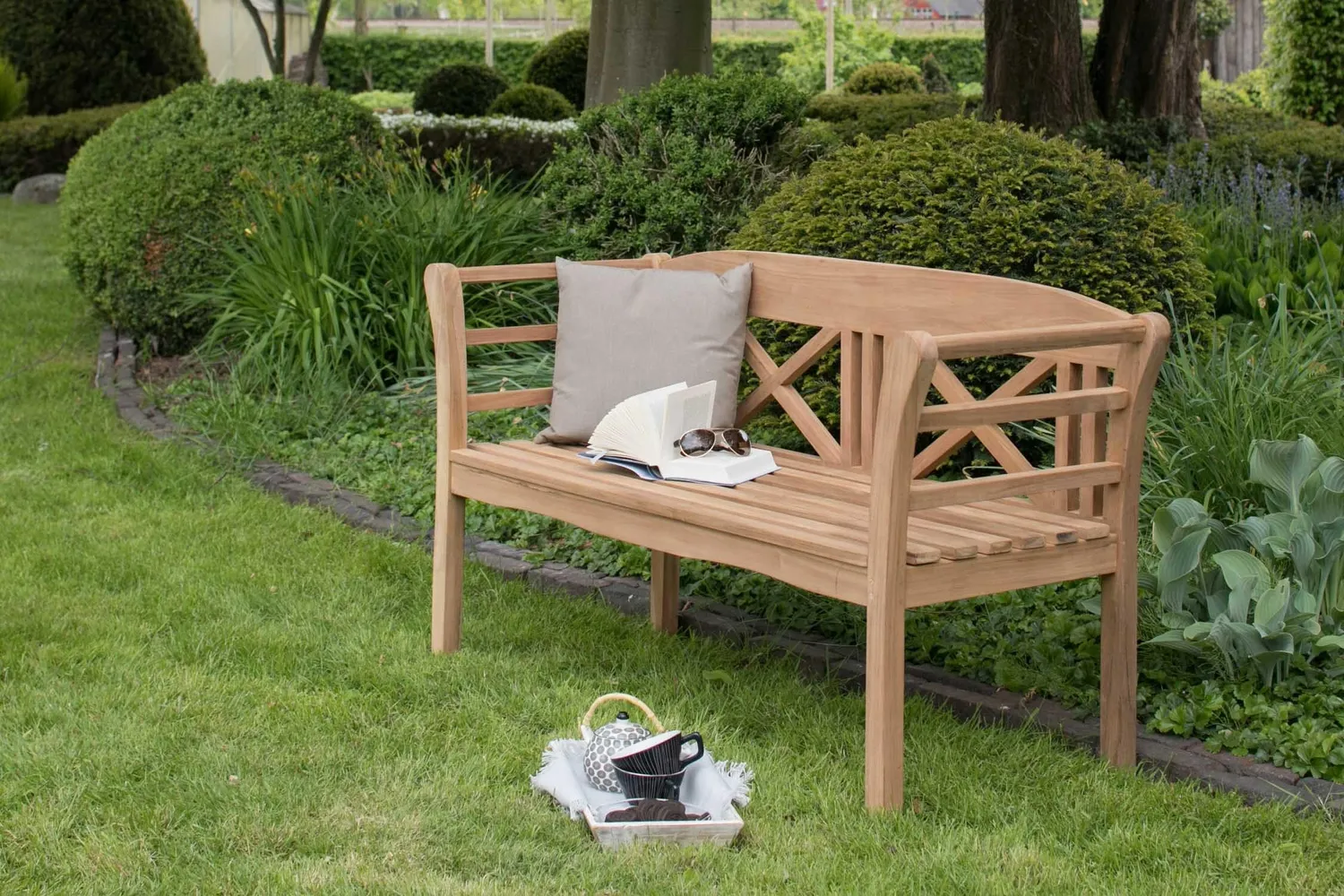 MR.DEKO Föhr Gartenbank 130 cm Teak Holzbank wetterfest