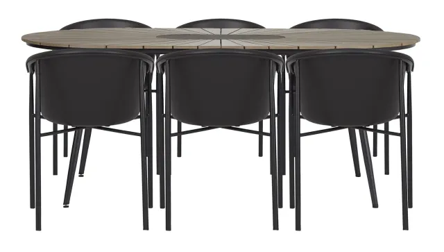 Envy Gartenmöbel-Set für 6 Personen Gartentisch 195 cm Polywood schwarz