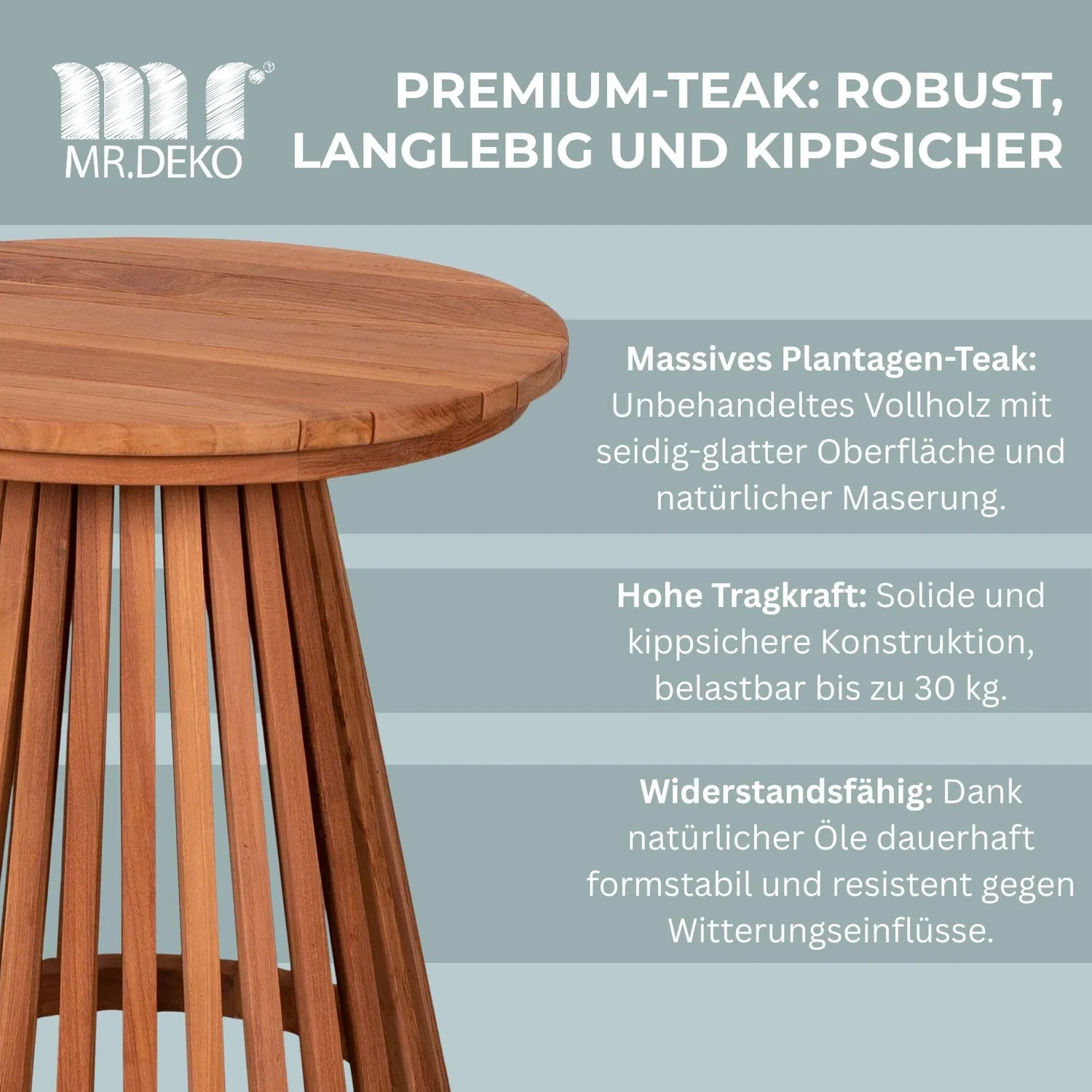 MR.DEKO Bolton Beistelltisch rund Ø 50 cm aus Plantagenteak natur