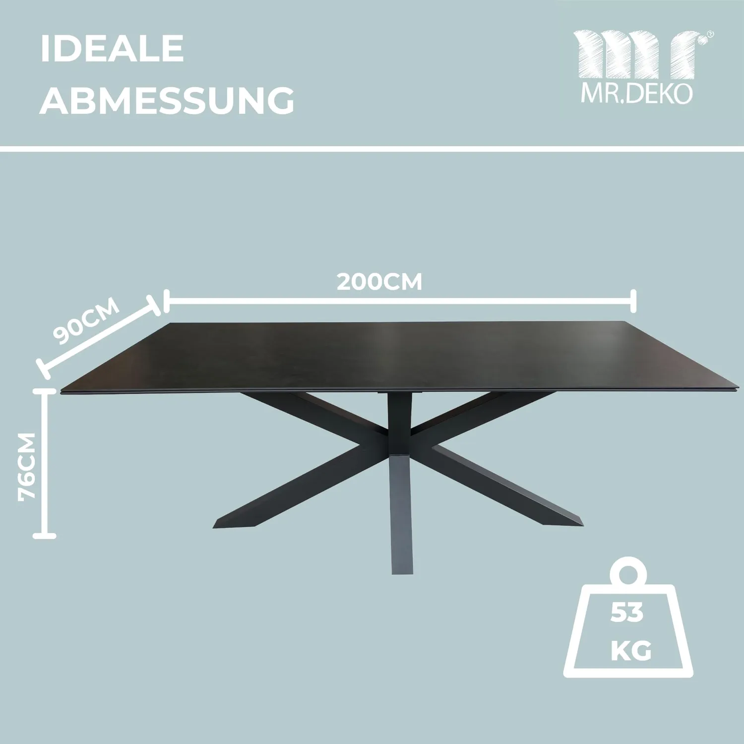 MR.DEKO Malaga Gartentisch 200x90 cm Keramikplatte Dark-Grey