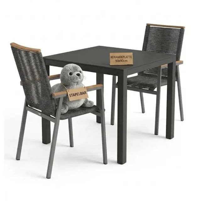 MR.DEKO Alicante & Tarifa Gartenmöbelset 3-teilig Grau