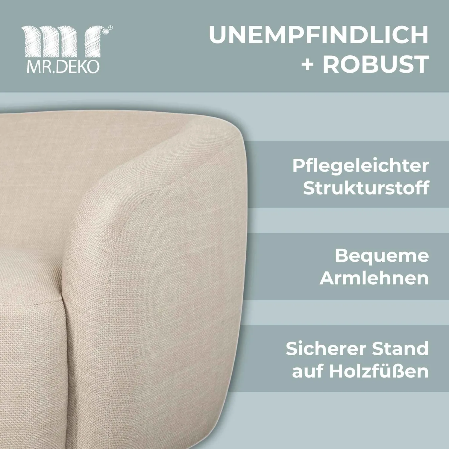 MR.DEKO Loconia Sofa Beige 170cm 2,5-Sitzer Stoff