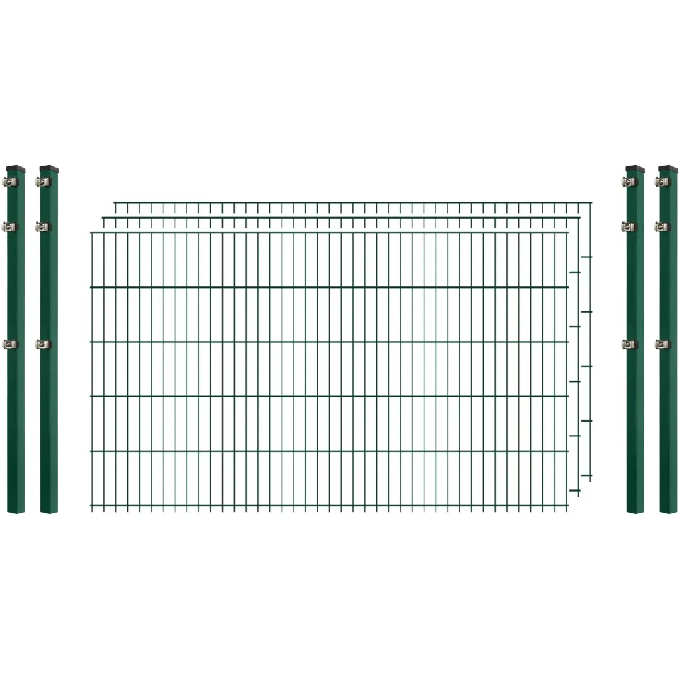 Doppelstab Industrie-Zaunset dunkelgrün 250/103 cm 3 Matten