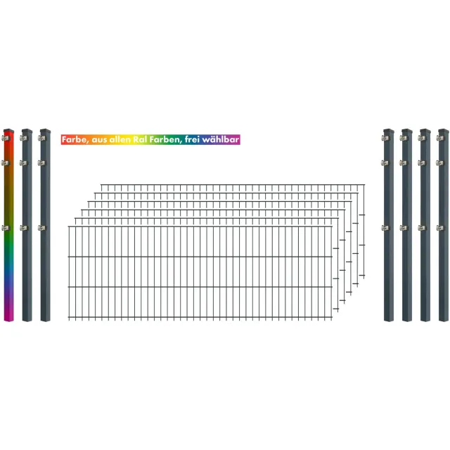 Industrie 8/6/8 Doppelstab Zaunset 6 Matten 7 Pfosten 250/63 cm