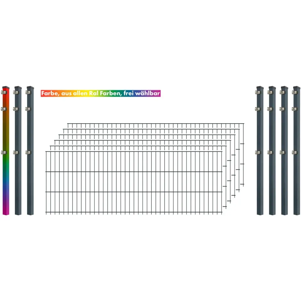 Industrie 8/6/8 Doppelstab Zaunset 6 Matten 7 Pfosten 250/63 cm