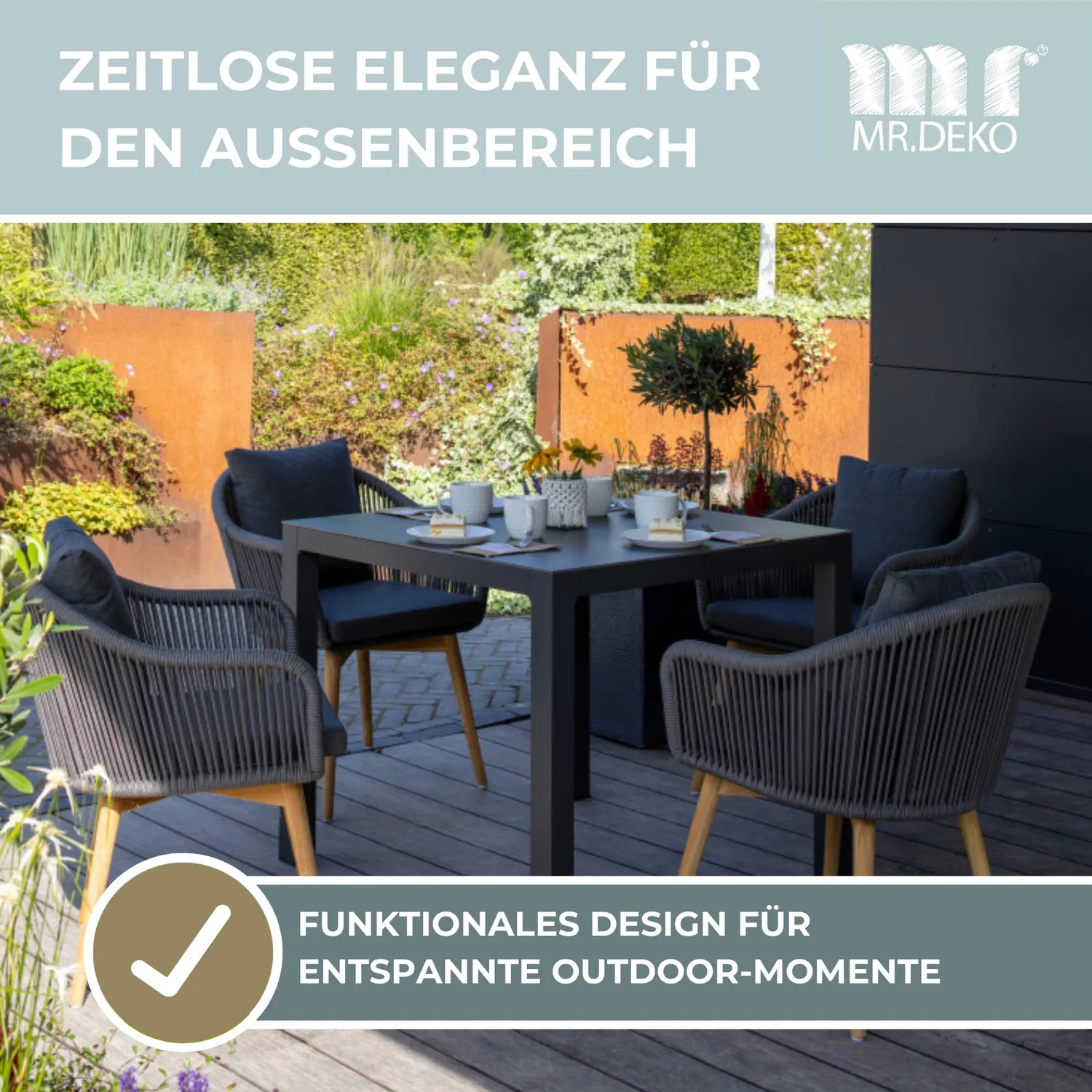 MR.DEKO Tarifa Gartentisch 90x90 Dark Grey