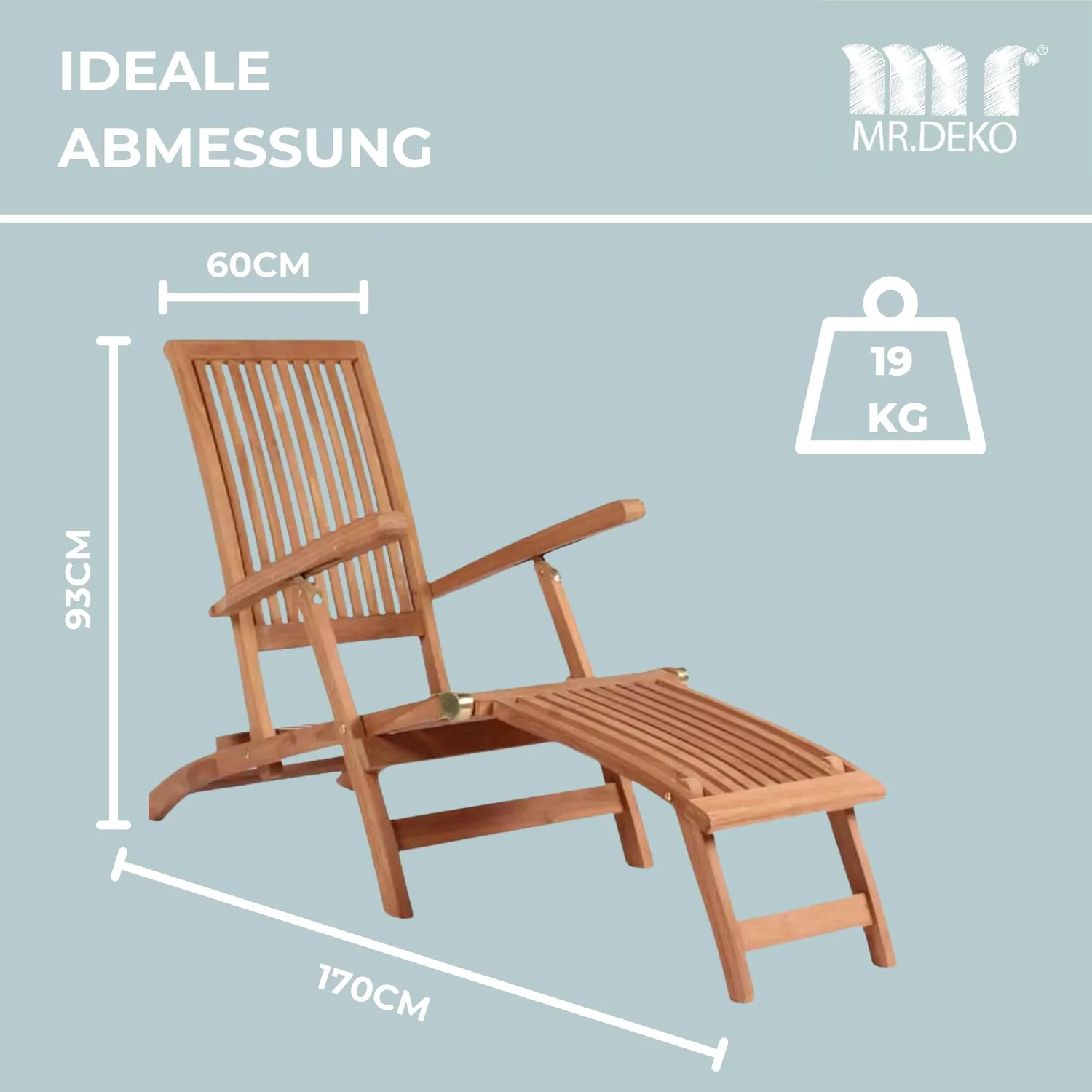 MR.DEKO Yacht Deckchair 170 cm Teakholz Liegestuhl klappbar