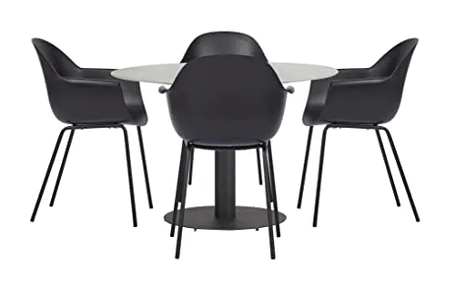 Envy Gartenmöbel-Set Rund 110 cm Grau + 4 Stühle Schwarz Tisch