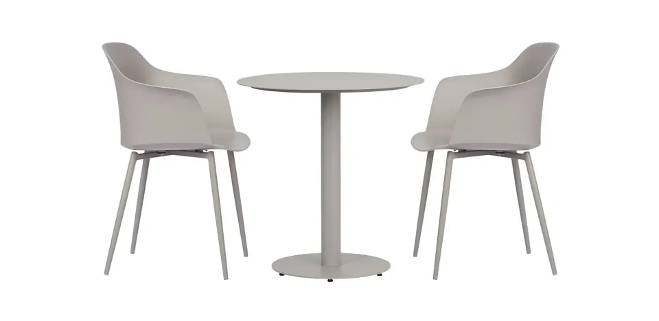 Envy Café-Set Balkonmöbel für 2 Personen Gartentisch 70 cm grau