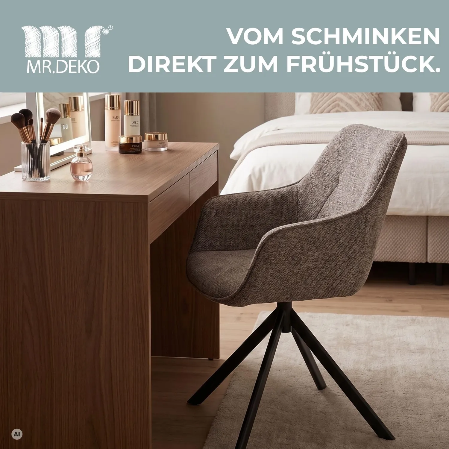 MR.DEKO San Carlo Diningsessel 4er-Set Drehbar Stoff