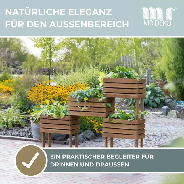 MR.DEKO Dundee Hochbeet 180 cm Teak 4 Fächer