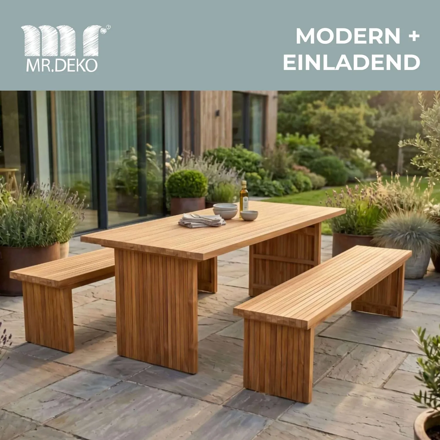 MR.DEKO Ashford Gartenmöbel-Set Bierzeltgarnitur Teakholz 180 cm