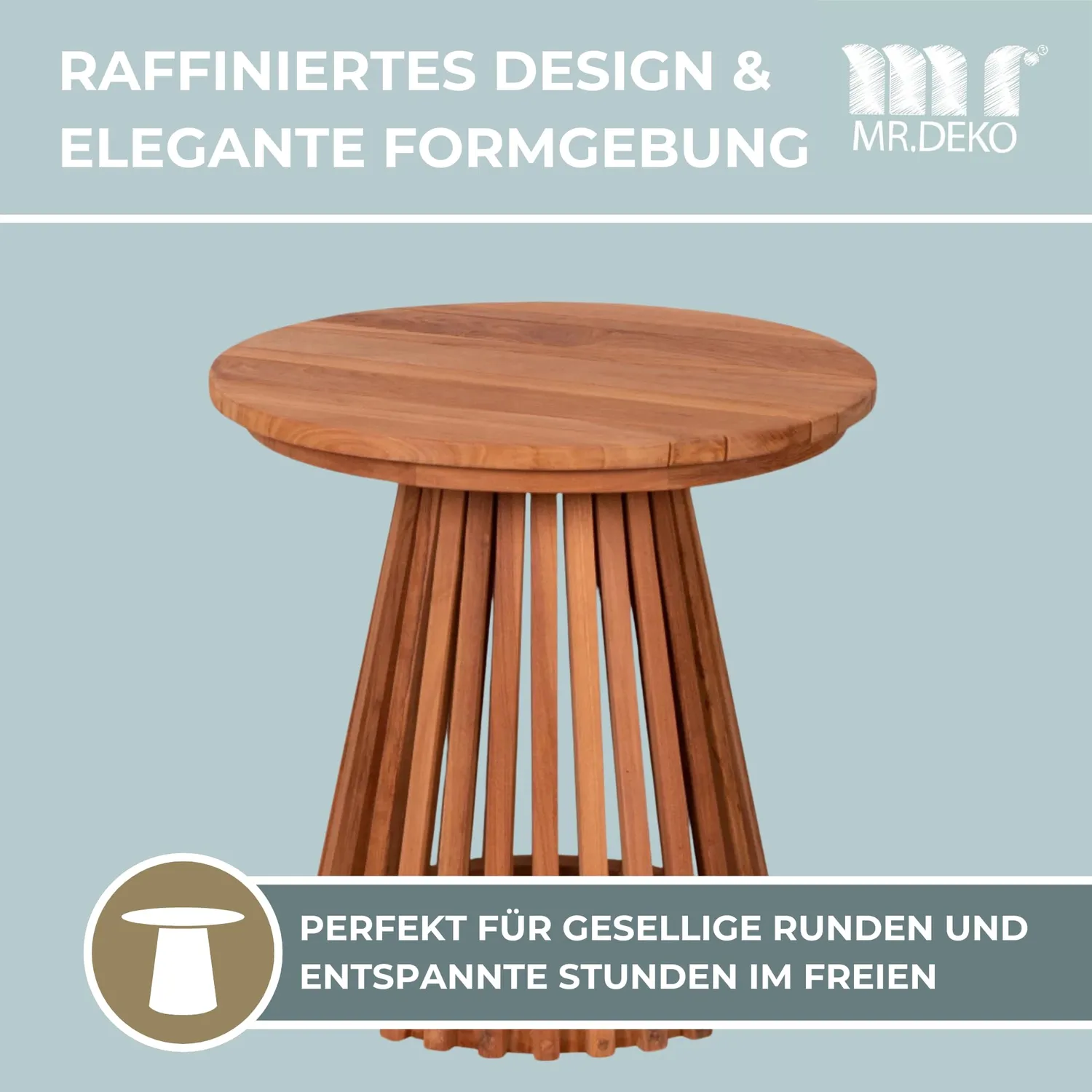 MR.DEKO Henfield Sitzgarnitur Teak 3-teilig mit 2 Bänken
