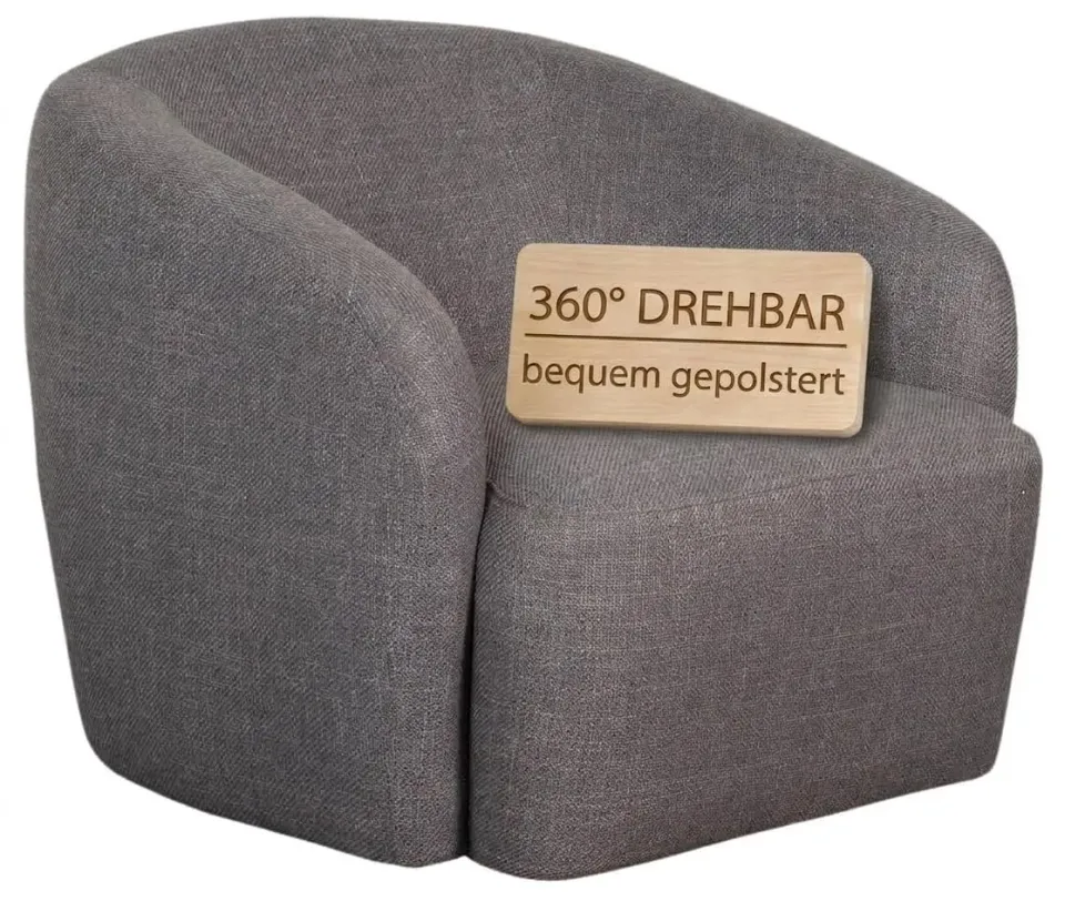 MR.DEKO Loconia Loungesessel Grau Drehbar 360° Stoff