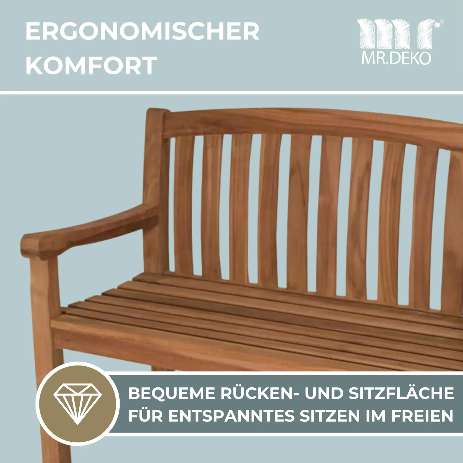 MR.DEKO Lancaster Gartenbank 120 cm Teakholz mit Ablagetisch