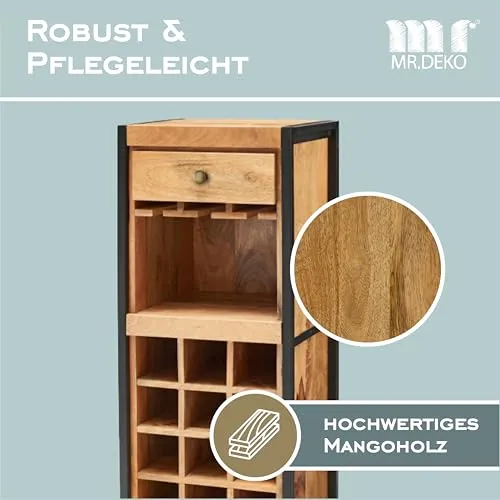 MR.DEKO Florenz Weinkommode 12 Flaschen Mangoholz 51x40x120 cm