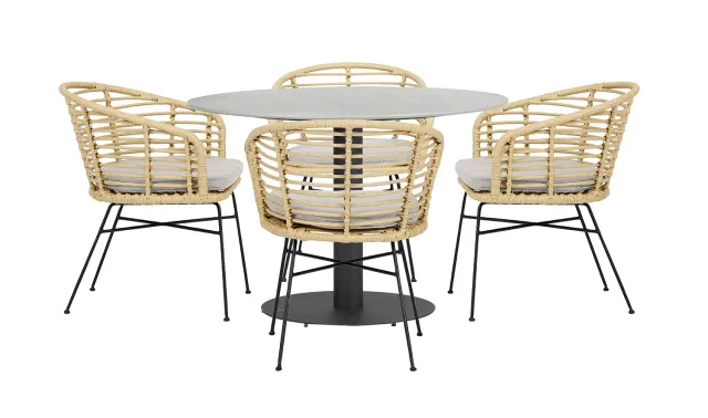 Envy Gartenmöbel-Set 4 Pers. Tisch 110 cm Grau Bambus Kissen