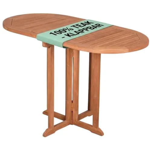 MR.DEKO Balcony Klapptisch 120 cm Teakholz oval
