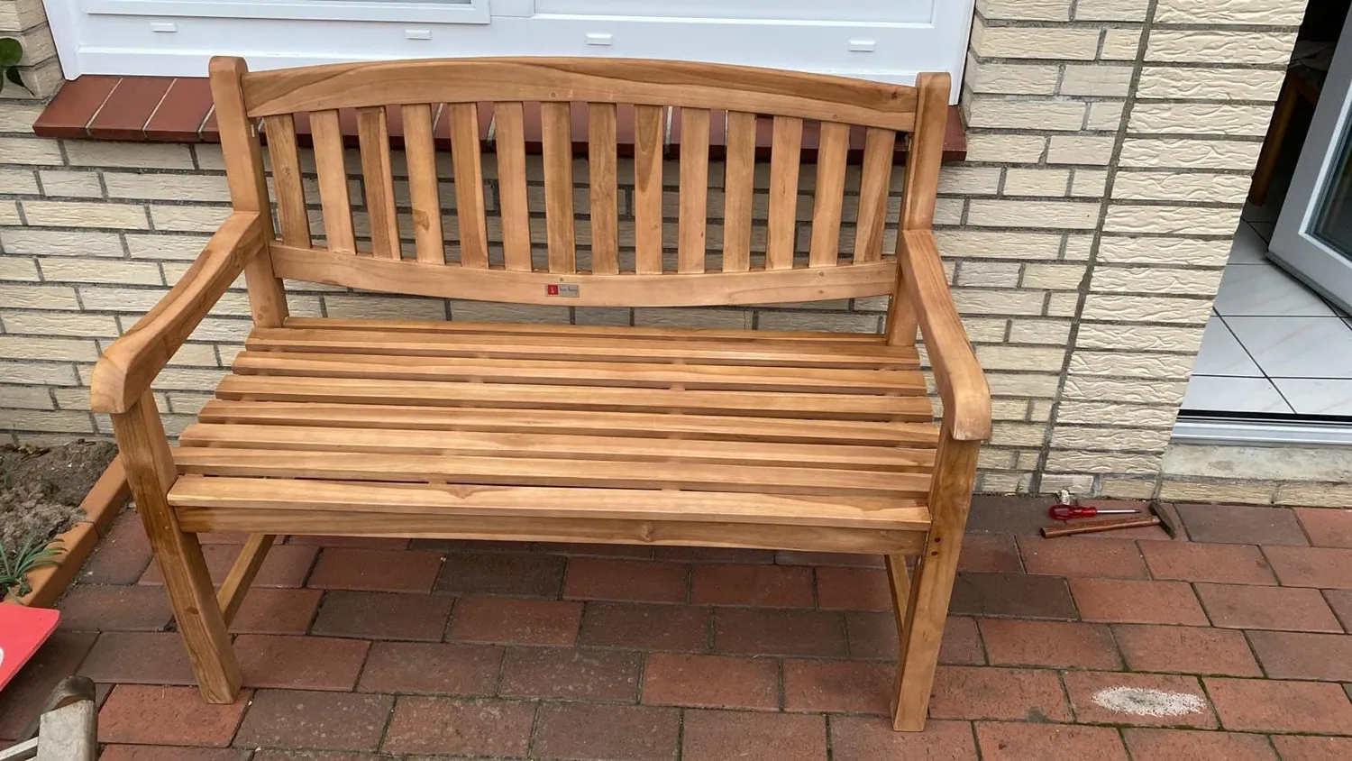 MR.DEKO Bradford Gartenbank 2-Sitzer Teak 120 cm wetterfest