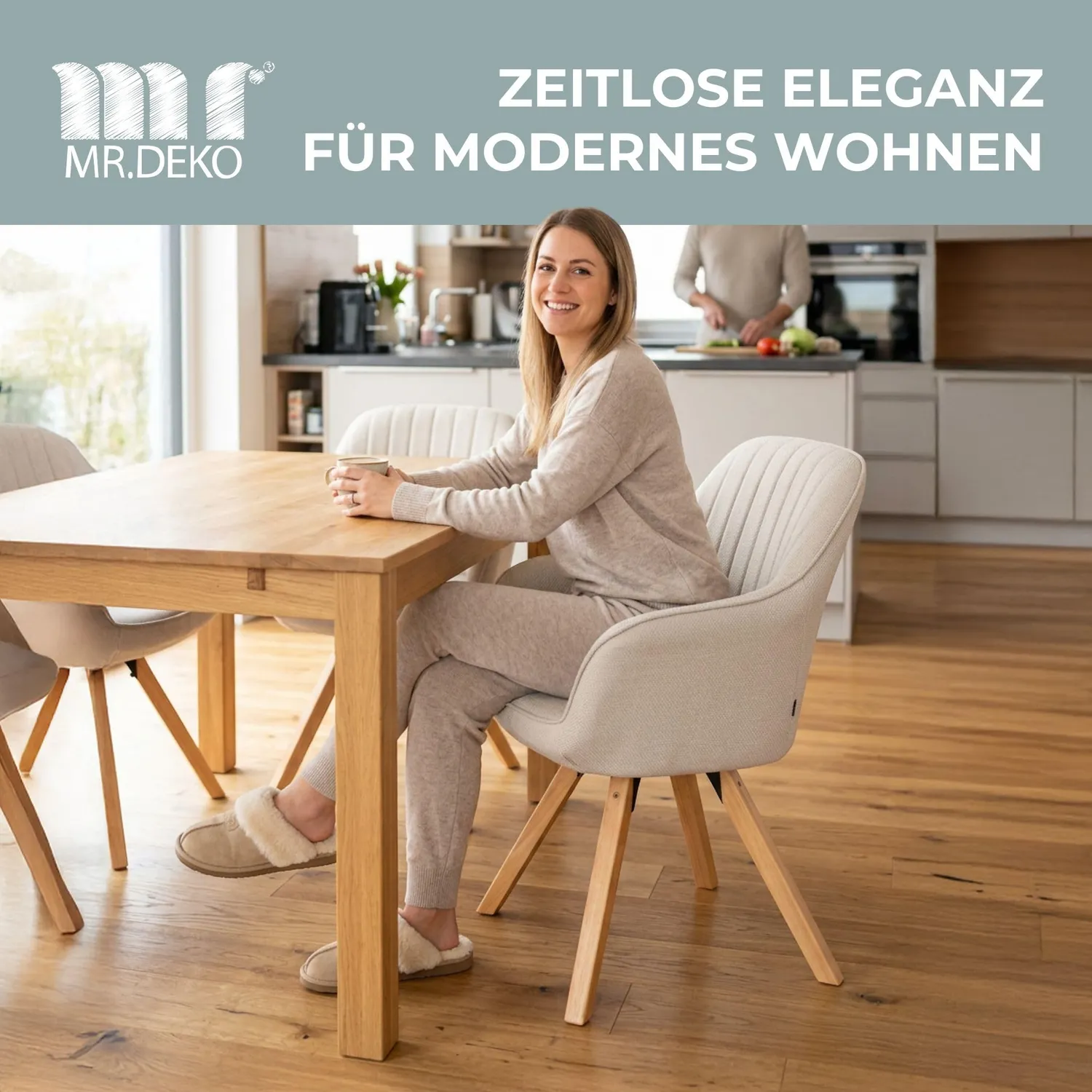MR.DEKO Matera Esszimmerstühle 4er-Set Beige drehbar mit Armlehnen