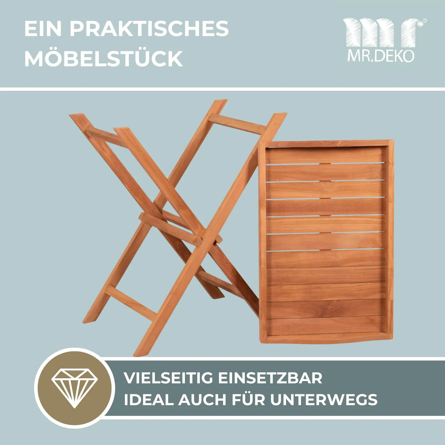 MR.DEKO Norton Beistelltisch Outdoor 60x40 cm Teakholz klappbar