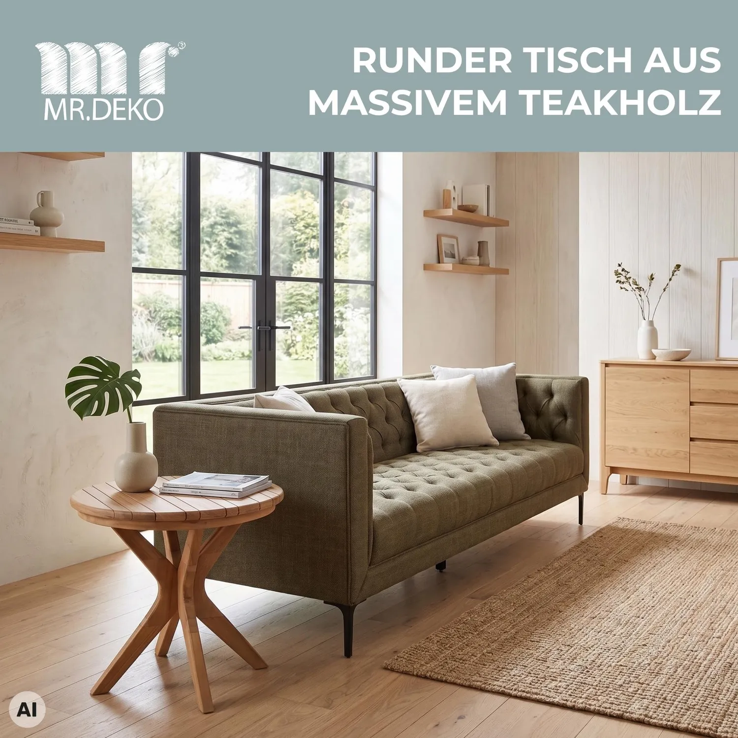 MR.DEKO Burton Beistelltisch rund Ø60 cm Teakholz Massivholz