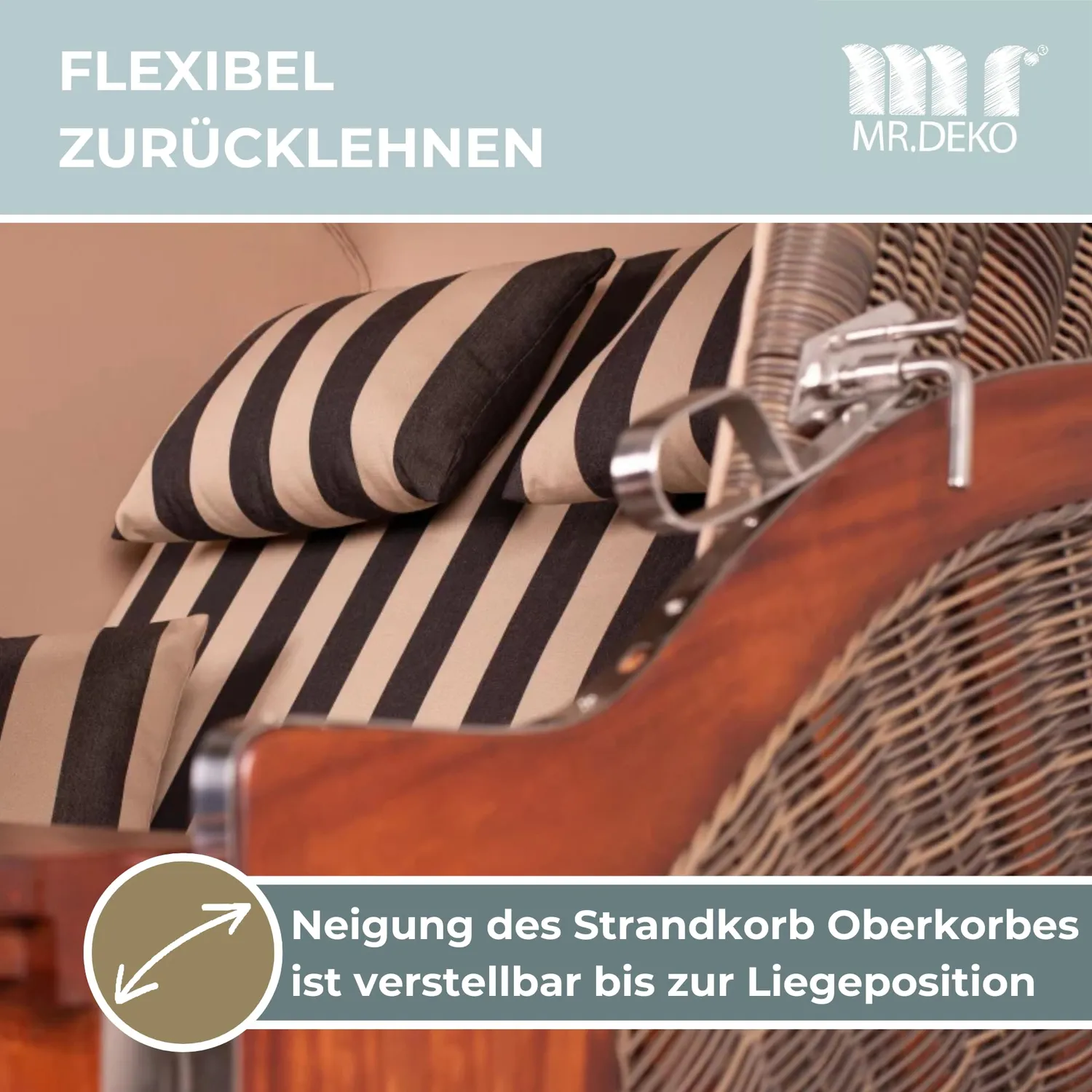 MR.DEKO Seeblick Strandkorb 2-Sitzer Dessin 581 Mahagoni Volllieger