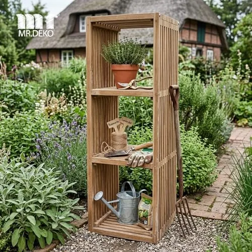 MR.DEKO Gartenregal Teak 120x40 cm 3 Fächer