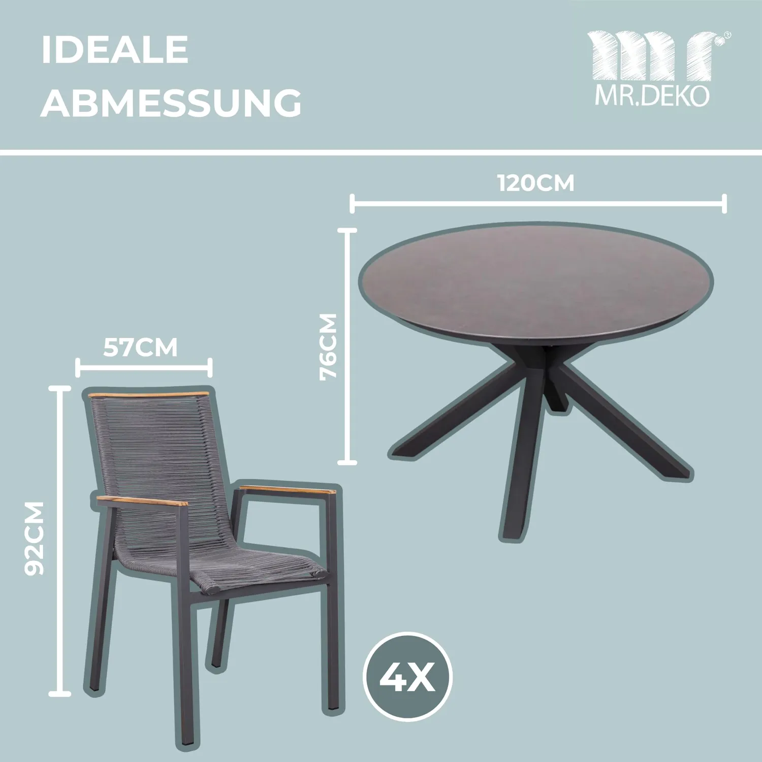MR.DEKO Alicante Malaga Gartenmöbelset 5-teilig 120 cm rund