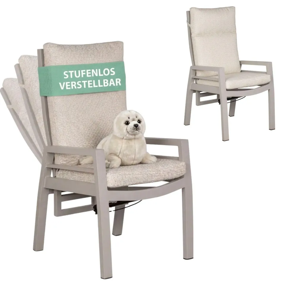 MR.DEKO Sevilla Gartenstuhl Hochlehner 2er Set Beige Ivory