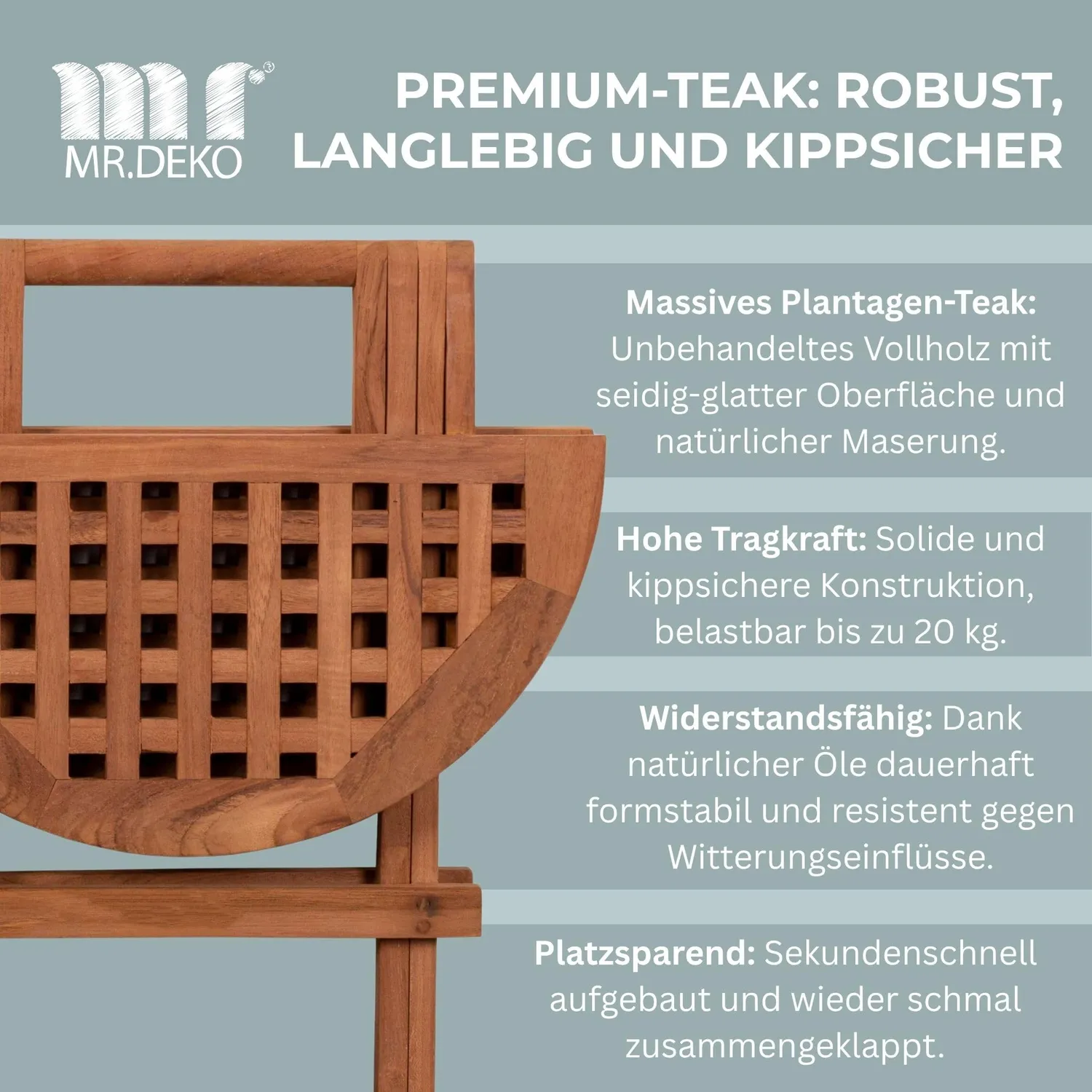 MR.DEKO Dorset Beistelltisch klappbar Teak Ø 50 cm wetterfest