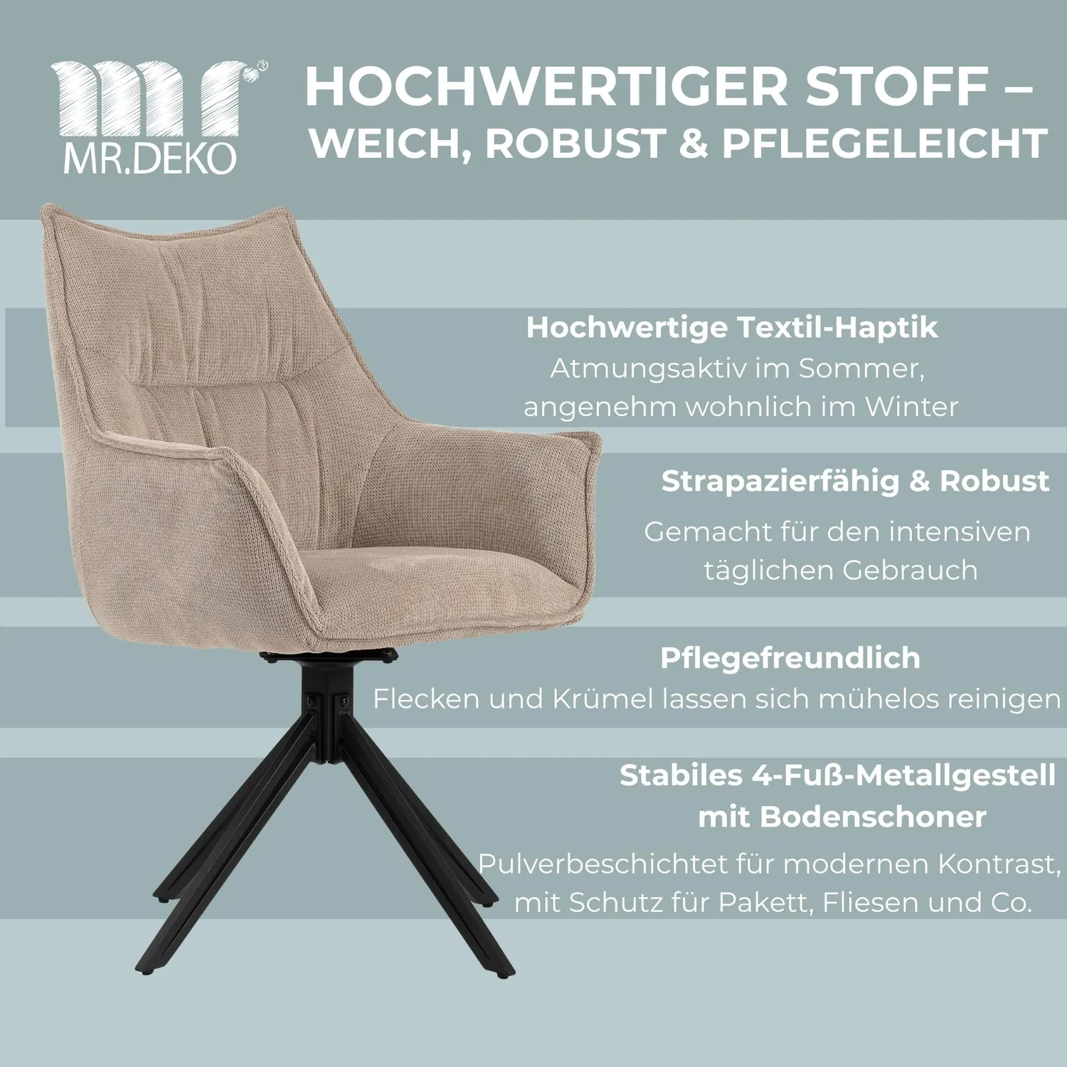 MR.DEKO Ginosa Esszimmerstuhl beige drehbar