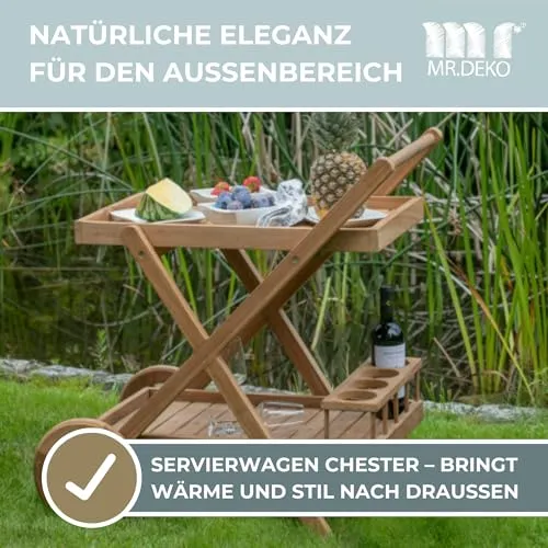 MR.DEKO Chester Servierwagen Teakholz 48x71 cm mit Rollen