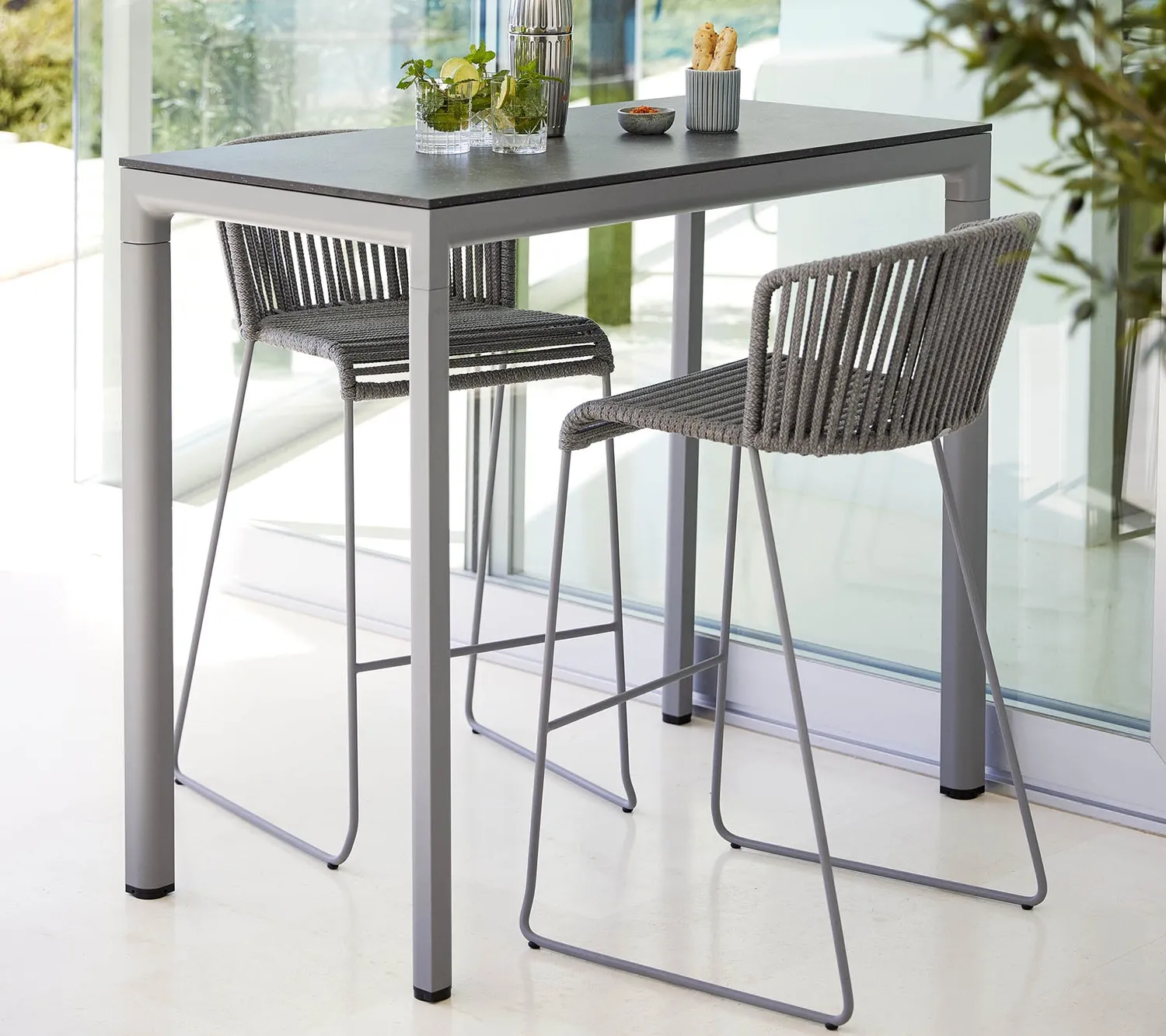 Cane-line Moments Barstuhl grau Soft Rope stapelbar