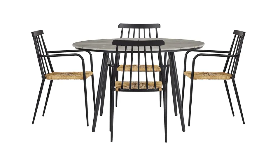 Envy Gartenmöbel-Set 4 Personen Ø120 cm grau stapelbar Polyrattan