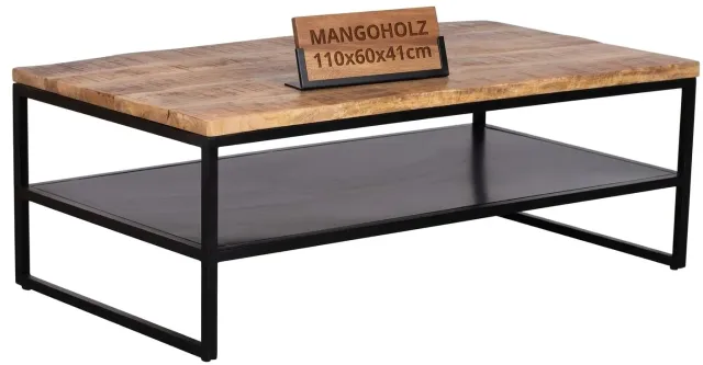 MR.DEKO Sicilia Couchtisch 110x60 cm Natur mit Ablage