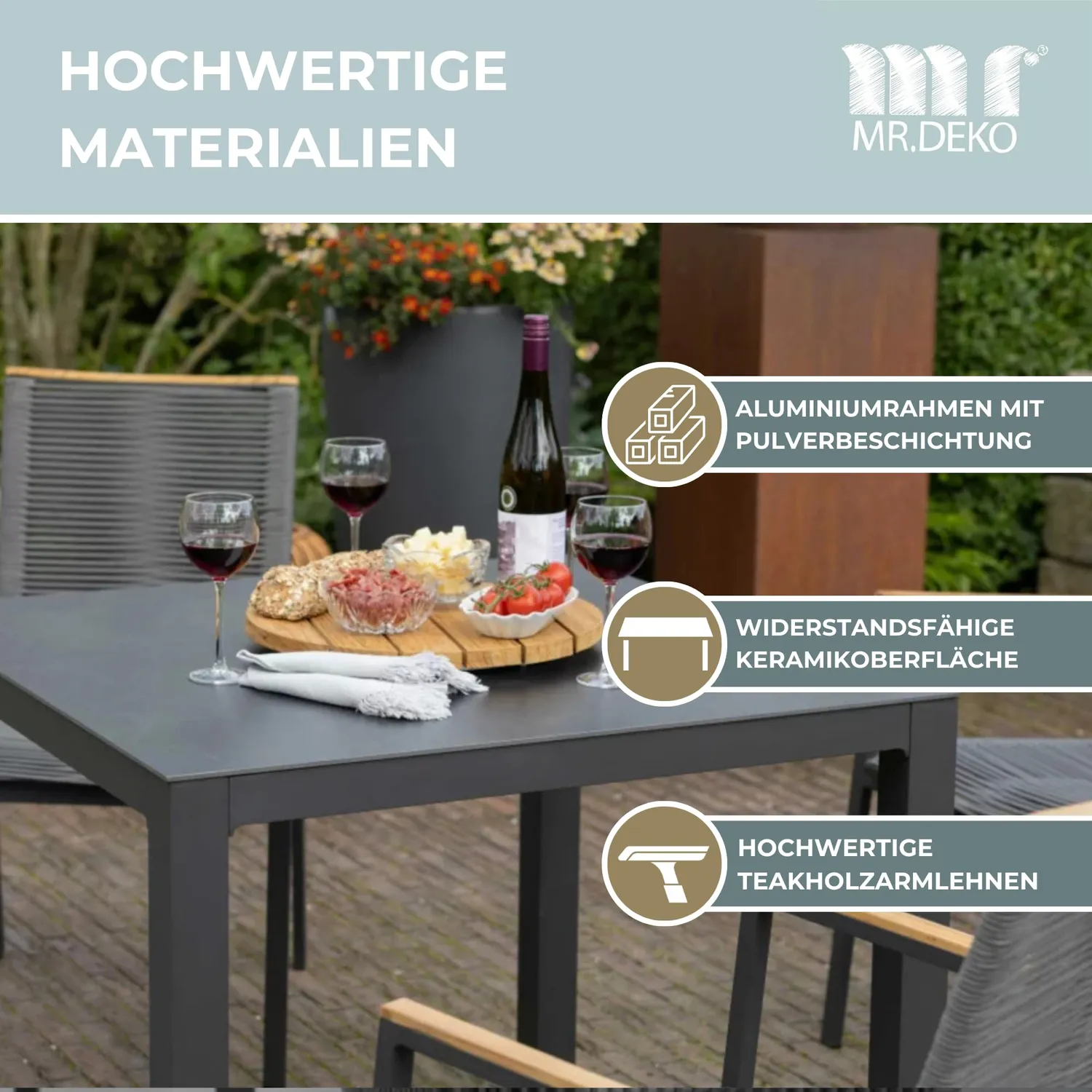 MR.DEKO Alicante & Tarifa Gartenmöbelset 3-teilig Grau