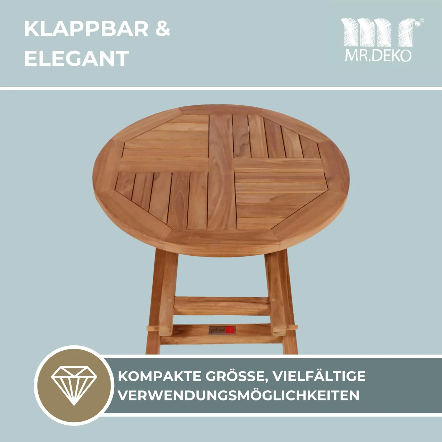 MR.DEKO Sutton Klapptisch 70 cm Teak Balkontisch wetterfest