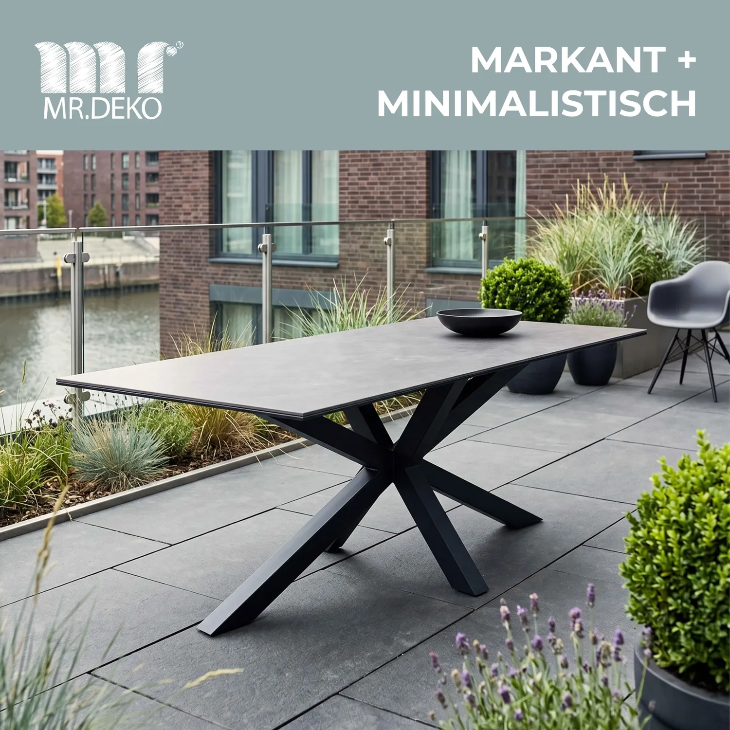 MR.DEKO Almeria 200x90 Gartentisch Keramik wetterfest