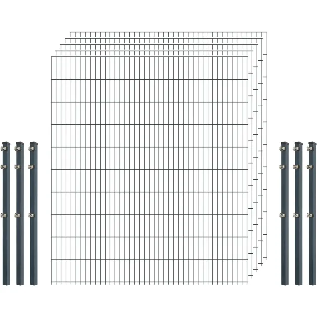 Standard-Zaunset 6/5/6 Doppelstab 5 Matten 6 Pfosten 200/203 cm anthrazit