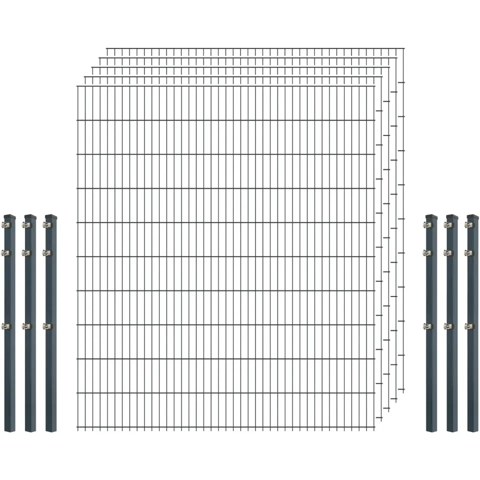 Standard-Zaunset 6/5/6 Doppelstab 5 Matten 6 Pfosten 200/203 cm anthrazit