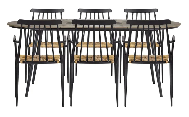 Envy Gartenmöbel-Set 6 Personen 195 cm Sprossenlehne schwarz